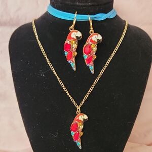 Colorful Parrot Pendant and Earring Set